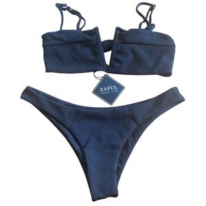 Zaful black ribbed bikini set size 6